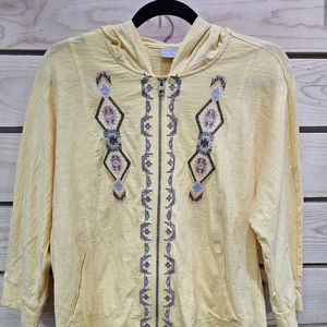 EUC Chico's Zenergy zip up 3/4 sleeve hooded sweatshirt Womens 8/10